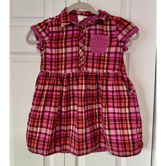 Cat & Jack Other - Cat & Jack Girls Plaid Button Down Shirt Dress Pink Size S 6/6X with pockets